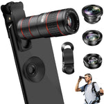 Phone Camera Lens, OYRGCIK 5 in 1 Phone Lens Kit 12X Zoom Telephoto Lens with Telescope + Fisheye Lens + Wide Angle Lens + Macro Lens Compatible with iPhone X XS Max 8 7 Plus Samsung S10 S10e S9 S8