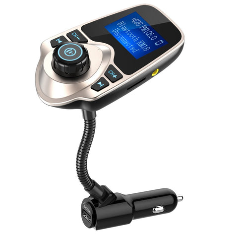 Nulaxy Bluetooth Car FM Transmitter Audio Adapter Receiver Wireless Handsfree Voltmeter Car Kit TF Card AUX 1.44 Display - KM18 Golden