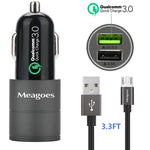 Meagoes Fast Car Charger, Compatible Samsung Galaxy S7 Edge / S7 / S7 Active / S6 Edge / S6 / S5 / S4, Note 5/4, with Rapid Micro USB Charge Cable, Quick Charge 3.0 and 3A Charging Port Car Adapter