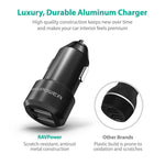 USB Car Charger RAVPower 24W 4.8A Metal Dual Car Adapter, Compatible iPhone Xs XS Max XR X 8 7 Plus, iPad Pro Air Mini, Galaxy S9 S8 S7 S6 Edge Note, Nexus, LG, HTC and More (Black)