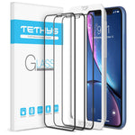 TETHYS Glass Screen Protector Designed for iPhone XR (6.1") [3-Pack] [Edge to Edge Coverage] Full Protection Durable Tempered Glass Apple iPhone XR w/ Guidance Frame Included (Pack of 3)