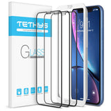 TETHYS Glass Screen Protector Designed for iPhone XR (6.1") [3-Pack] [Edge to Edge Coverage] Full Protection Durable Tempered Glass Apple iPhone XR w/ Guidance Frame Included (Pack of 3)