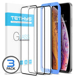 TETHYS Glass Screen Protector Designed for iPhone XS and iPhone X [Edge to Edge Coverage] Full Protection Durable Tempered Glass for Apple iPhone XS and X [Guidance Frame Included], Pack of 3