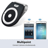 Bluetooth Car Speaker AUTO POWER ON Wireless In Car Speakerphone Handsfree Sun Visor Car Kit Portable Enhance Bass Build in Mic Car Charger for All Smartphone Support GPS ,Music Streaming, Calls