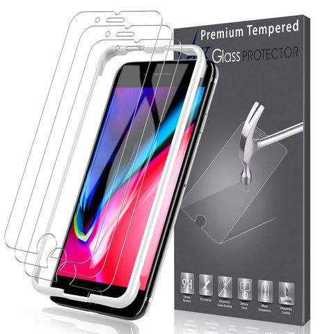 LK [3 Pack] Screen Protector for iPhone 8 Plus and iPhone 7 Plus Tempered Glass Case Friendly DoubleDefence [Alignment Frame Easy Installation] with Lifetime Replacement Warranty