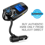 Nulaxy Bluetooth Car FM Transmitter Audio Adapter Receiver Wireless Handsfree Voltmeter Car Kit TF Card AUX 1.44 Display - KM18 Black Matte
