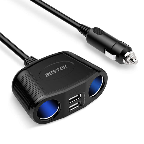 BESTEK 150W 2-Socket Cigarette Lighter Power Adapter DC Outlet Splitter 3A Dual USB Car Charger for iPhone X/8/7/6s/6 Plus, iPad, Galaxy S9/S9 Plus, Google Pixel, Motorola, LG, Nexus, HTC and More