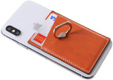 ARASO PU Leather Cell Phone Card Holder with Ring Grip Stand, Adhesive Sticker Back Slim Stick On Card ID Holder Wallet for Cellphones (Brown)
