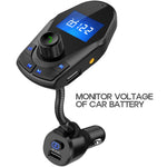 Nulaxy Bluetooth Car FM Transmitter Audio Adapter Receiver Wireless Handsfree Voltmeter Car Kit TF Card AUX USB 1.44 Display On/Off Button Folder Play Mode - KM24 Black