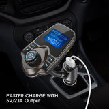 Nulaxy Bluetooth Car FM Transmitter Audio Adapter Receiver Wireless Handsfree Voltmeter Car Kit TF Card AUX 1.44 Display – KM18 Coffee