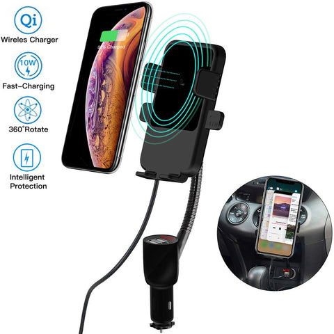 Cigarette Lighter Car Mount,3-In-1 Wireless Charging&Car Phone Holder&Dual USB Charger,LED Display Voltage Current for Samsung Galaxy Note9 S9 S8 Plus,iPhone X/XR/XS Max/8 Plus QI-Enabled Phone[Black]