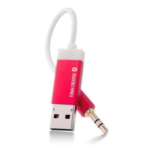 Tunai Firefly Bluetooth Receiver: World’s Smallest Wireless Audio Bluetooth 4.2 Adapter with 3.5mm AUX for Car/Home Stereo Music Streaming; Auto On, No Charging Needed - Car Pack (Red)
