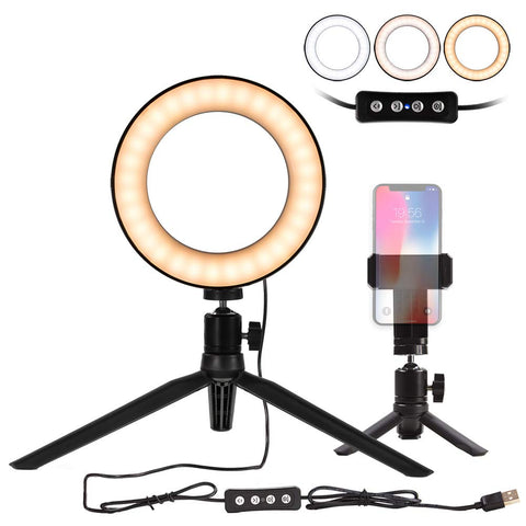 Natwag 6" Selfie Ring Light with Tripod Stand & Cell Phone Holder for YouTube Video and Makeup,Live Stream,Portrait Photography.Mini LED Camera Light with 3 Light Modes & 11 Brightness Level
