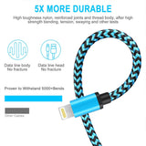 Phone Charger Founus Fast Charging Cable 6FT 3 Pack Nylon Braided High Speed Charging Cord Compatible with iPhone XS X 8 8 Plus 7 7 Plus 6s 6s Plus 6 6 Plus iPad iPod Nano-(Blue,Orange,Green)