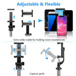 Selfie Stick Bluetooth, KUSKY 4-in-1 Extendable Selfie Stick Tripod with Wireless Remote Shutter for iPhone X/8/8P/7/7P/6s/6P, Galaxy S9/S9 Plus/S8/S7/ S6/S5/Note 8, Google, Huawei and More (Black)