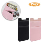 SHANSHUI Card Holder for Back of Phone, Adhesive Stretchy Fabric Lycra Double Slots Credit Card Sleeves Stick On Wallet Phone Pocket Compatible with iPhone and Most Smartphones(Black&Pink) - 2 Packs
