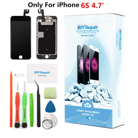 Premium Screen Replacement for iPhone 6S 4.7' - LCD Complete Repair Kit Display 3D Touch Digitizer Assembly with Earpiece, Front Camera, Proximity Sensor, Tempered Glass, Tools, Instruction (Black)