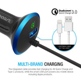 Type C Car Charger, Maxboost 36W Quick Charge 3.0 USB Port &Built-in USB C (3.1) Cable for Galaxy S10, S10+, S10e,S9,S9 Plus, Note 9 8, LG G7 G6, HTC, Nexux, MacBook, iPhone,OnePlus,Nintendo Swith