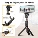 Humixx Selfie Stick, Buletooth 4-in-1 Extendable Selfie Stick Tripod 360° Rotation, Rechargeable Wireless Remote Shutter Compatible with iPhone XR/XS Max, Samsung S10+, Huawei P30, Go Pro and Cameras