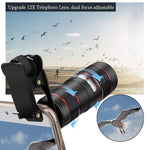 Phone Camera Lens, KNGUVTH 5 in 1 Cell Phone Lens Kit - 12X Zoom Telephoto Lens + Fisheye Lens + Super Wide Angle Lens+ Macro Lens (2 Lens) Compatible with iPhone X XS Max XR/8/7/6/6s Samsung Andriod