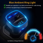 Comsoon Bluetooth FM Transmitter, [Blue Ambient Ring Light] Wireless Radio Car Receiver Adapter Kit with Hands-Free Calling, Dual USB Charger 5V/2.4A & 1A, Support TF/SD Card, USB Disk