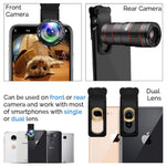 Phone Camera Lens Kit, 5 in 1 Cell Phone Lens - 12X Zoom Telephoto Lens + 0.36X Wide Angle Lens + 180°Fisheye Lens + 15X Macro Lens(2pcs) Compatible with iPhone XS XR X/8/7/6s Plus Android Smartphones