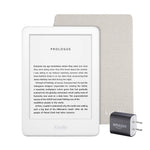 Kindle Essentials Bundle including All-new Kindle, now with a built-in front light, White - with Special Offers, Kindle Fabric Cover – Sandstone White, and Power Adapter