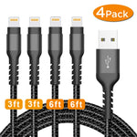 Azhizco Charger Cable for iPhone 4Pack 2x3Ft 2x6Ft Nylon Braided Lighting to USB Charging Cable Syncing Cord Compatible for iPhone X, 8, 7, Plus, 6, 6S, 6 Plus, 5, 5C, 5S, SE, iPad, iPod(Black)