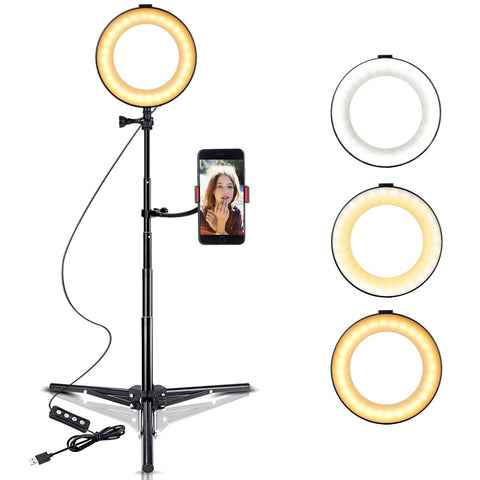 B-Land 6" Ring Light with Tripod Stand & Cell Phone Holder for YouTube Videos, LED Selfie Light Ring Desktop Makeup Lamp with 3 Light Modes & 10 Brightness Level
