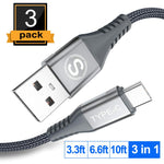 USB Type C Cable,Sweguard 3-Pack (3.3ft+6.6ft+10ft) USB A to USB-C Fast Charger Nylon Braided Cord for Samsung Galaxy S8 S9 S10 Plus Note 9 8,Google Pixel 2 3 XL,LG G7 V20 V30,Moto Z3 Z4 Z Z2(Grey)