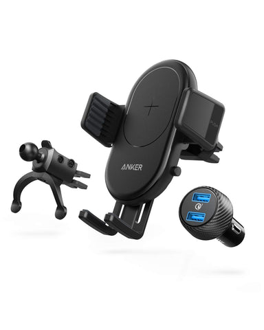 Anker PowerWave Fast Wireless Car Charger with Air Vent Phone Holder, Qi Certified, 7.5W Fast Charging iPhone Xs Max/XR/XS/X/8/8 Plus, 10W for Galaxy S9/S9+/S8/S8+, Quick Charge Car Charger Included
