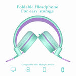Elecder i37 Kids Headphones Children Girls Boys Teens Foldable Adjustable On Ear Headsets 3.5mm Jack Compatible iPad Cellphones Computer MP3/4 Kindle Airplane School Tablet Purple/Green
