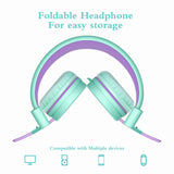 Elecder i37 Kids Headphones Children Girls Boys Teens Foldable Adjustable On Ear Headsets 3.5mm Jack Compatible iPad Cellphones Computer MP3/4 Kindle Airplane School Tablet Purple/Green
