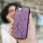 iPhone 7 Card Holder Case, iPhone 8 Wallet Case Embossed Butterfly Slim Folio Leather Cover Shockproof Shell with Credit Card Slot Protective Skin for iPhone 7 & 8, Purple