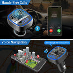 Vproof Bluetooth FM Transmitter, in-Car Wireless Radio Transmitter Adapter Music Player Car Kit W Blue Circle Ambient Light, 2 USB Ports, Hands Free Calling, TF Card & USB Flash Drive Support