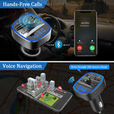 Vproof Bluetooth FM Transmitter, in-Car Wireless Radio Transmitter Adapter Music Player Car Kit W Blue Circle Ambient Light, 2 USB Ports, Hands Free Calling, TF Card & USB Flash Drive Support