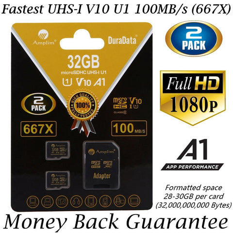 2 Pack 32GB Micro SD SDHC Memory Card Plus Adapter (Class 10 U1 UHS-I V10 A1 MicroSD HC Extreme Pro) Amplim 2X 32 GB Ultra High Speed 667X 100MB/s UHS-1. Cell Phone, Tablet, Camera TF MicroSDHC Flash