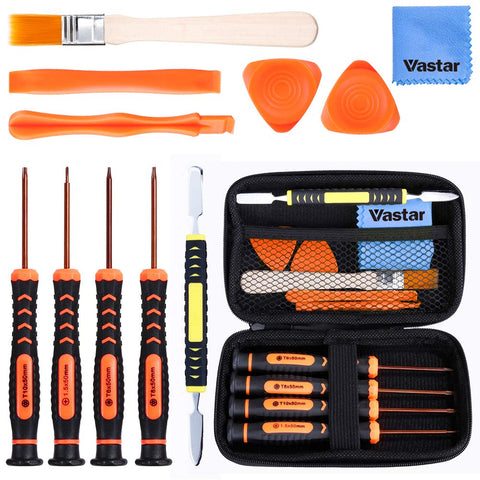 Vastar T6 T8 T10 Xbox One Screwdriver Set, 12 in 1 Xbox Repair Kit for Xbox One Xbox 360 Controller and PS3 PS4 Controller with Cross Screwdriver 1.5, Safe Pry Tools, Cleaning Brush & Cloth in EVA Bag