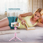 Selfie Stick Tripod with Remote Bluetooth - VANZAVANZU New Best Selfie Stick Monopod Tripod for iPhone X 6s 7 8 Plus Samsung s7 Edge, Podcast, Live Broadcasting, Facetime (Pink)