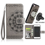 iPhone 8 Case,iPhone 7 Wallet Cases with Detachable Slim Case Fit Magnetic Car Mount, Card Solts Holder, CASEOWL Embossed Mandala Pattern Flower Floral Vegan Leather Flip Wallet Case [Gray]