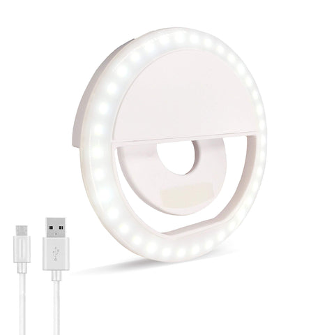 Selfie Ring Light, Oternal Rechargeable Portable Clip-on Selfie Fill Light with 36 LED for iPhone Android Smart Phone Photography, Camera Video, Girl Makes up (White 1)