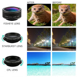 iPhone Lens, Cell Phone Lens Kit-Super Wide Angle Lens, Super Macro Lens, Fisheye Lens, Starburst Lens, CPL Lens, Kaleidoscope Lens, Telephoto Lens, Wide Angle Lens, Macro Lens, 11 in 1 Camera Lens