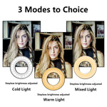 MeeQee Cell Phone Holder with Selfie Ring Light for Live Stream, Dimmable 3 Light Mode with Flexible Arms Phone Clip Holder Lazy Bracket Desk Lamp for Makeup, Youtube, Bedroom, Office, Kitchen - Black