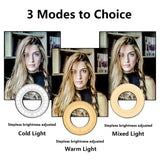 MeeQee Cell Phone Holder with Selfie Ring Light for Live Stream, Dimmable 3 Light Mode with Flexible Arms Phone Clip Holder Lazy Bracket Desk Lamp for Makeup, Youtube, Bedroom, Office, Kitchen - Black