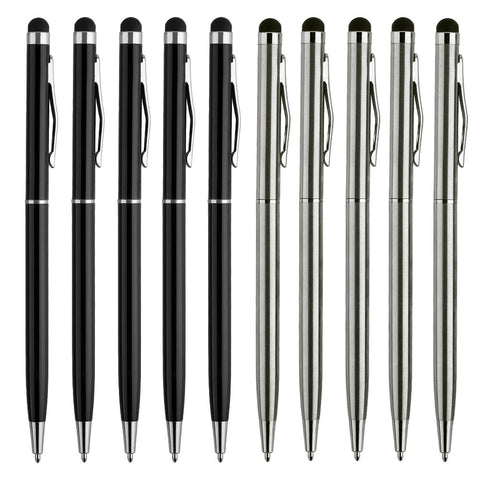 Stylus Pen,UROPHYLLA 10pcs Universal 2 in 1 Capacitive Stylus Ballpoint Pen for iPad,iPhone,Samsung,HTC,Kindle,Tablet,All Capacitive Touch Screen Device(5 Black,5 Sliver)