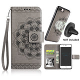 iPhone 8 Plus Case,iPhone 7 Plus Flip Embossed Leather Wallet Cases with Protective Detachable Slim Case Fit Car Mount,CASEOWL Mandala Flower Design with Card Slots, Strap for iPhone 7/8 Plus[Gray]