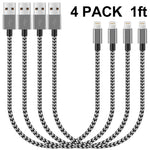 Short iPhone Cable iPhone Charging Cable 4Pack 1FT Braided iPhone Charger Cable Fast Charge and Data Sync Cord for Phone X 8 7 6S 6 Plus Pad 2 3 4 Mini, Pad Pro Air, Pod Nano Touch(Black)