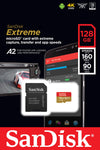 SanDisk 128GB Extreme microSDXC UHS-I Memory Card with Adapter - C10, U3, V30, 4K, A2, Micro SD - SDSQXA1-128G-GN6MA