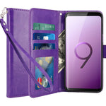 LK Case for Galaxy S9,[Wrist Strap] Luxury PU Leather Wallet Flip Protective Case Cover with Card Slots and Stand for Samsung Galaxy S9 (Purple)