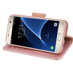 Arae Case Compatible for Samsung Galaxy s7, [Wrist Strap] Flip Folio [Kickstand Feature] PU Leather Wallet case with ID&Credit Card Pockets (Rosegold)